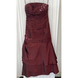 Jovani Sz 4 Burgundy Strapless Gown Sequins Ballgown Long Mermaid Beaded Formal